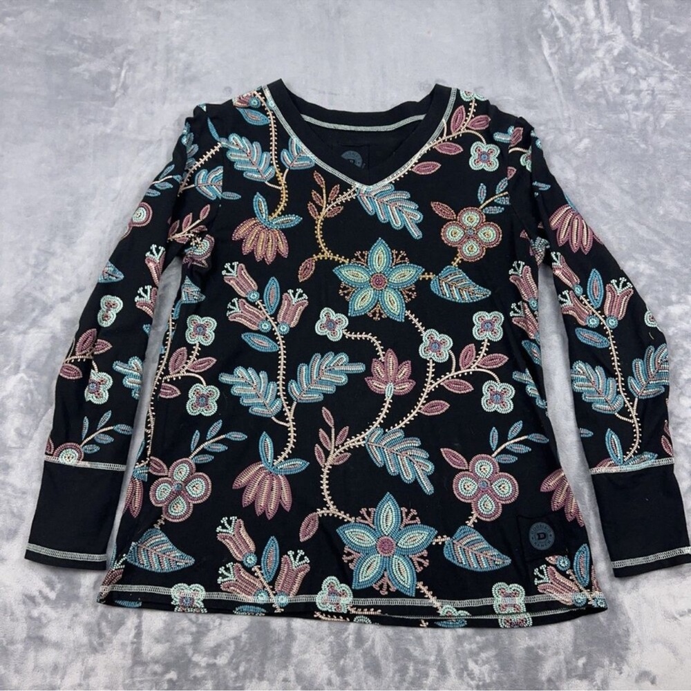 Double D Ranch Black Goats Island Souvenirs Top beaded print